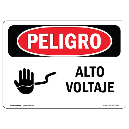 OSHA Danger Sign, High Voltage Spanish, 5in X 3.5in Decal